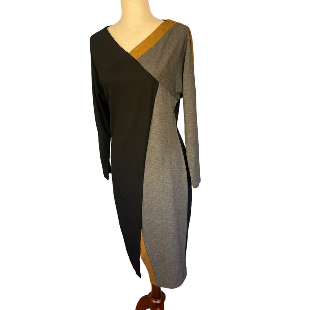 Ronen Chen Nelly Colorblock Long Sleeve Asymmetrical Sheath Dress Size 10 NWT - Picture 5 of 8
